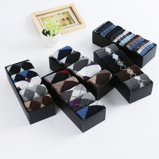 5 Pairs Knitted Business Socks Set Men Official Argyle Socks Crew Length for Winter