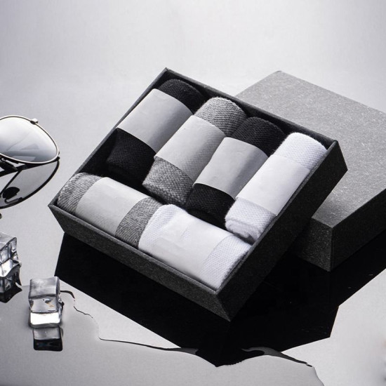 Plain Black White Grey Dress Socks Gift Box Mens Anti Bacterial Cotton Low Cut Socks in a Box