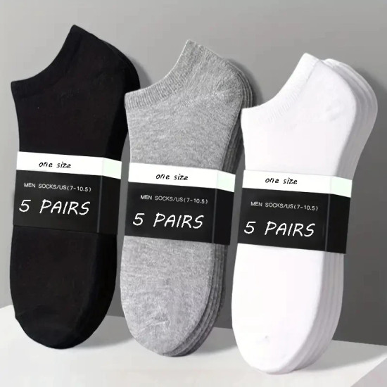 5 Pairs/bag Custom Bulk  Plain Low Cut Ankle Socken,Thick Breathable Mens Plain Socks Grip Sport Cotton Socks