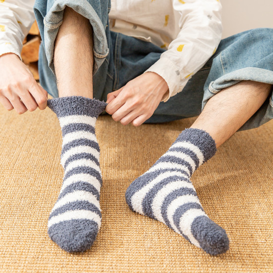 Fuzzy Socks Warm Cozy Fluffy Socks Stripe Design  Men Socks