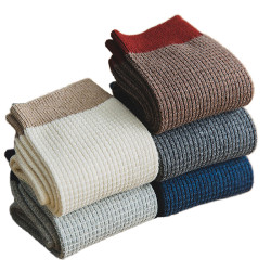 Men's Business Dress Socks High Quality Seamless Combed Cotton Comfortable Plaid Pattern Crew High Logo Cuff for Autumn