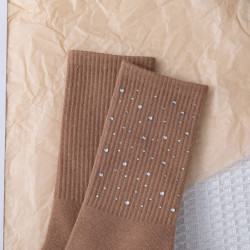 Comfortable Spring Winter Warm Fuzzy Fluffy Ribbed Pattern Soft Cotton Rhinestone Studded Women Crew Wool Socks