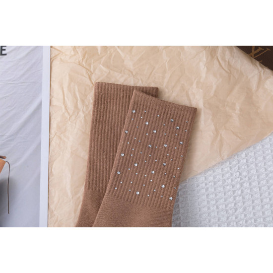 Comfortable Spring Winter Warm Fuzzy Fluffy Ribbed Pattern Soft Cotton Rhinestone Studded Women Crew Wool Socks