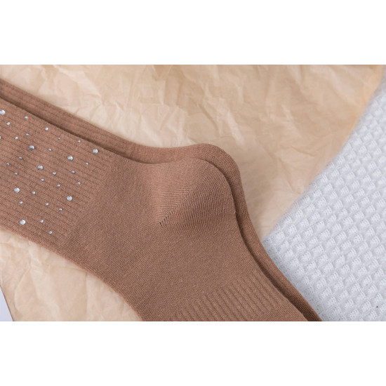 Comfortable Spring Winter Warm Fuzzy Fluffy Ribbed Pattern Soft Cotton Rhinestone Studded Women Crew Wool Socks