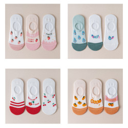 جوارب قصيرة قطنية نسائية جوارب رقيقة من السيليكون مانعة للانزلاق جوارب شفافة غير مرئية برسومات فواكه كرتونية