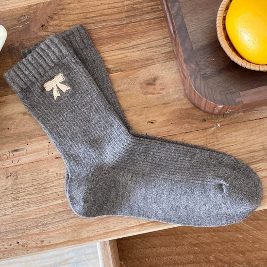 Women's Cute Bowknot Slipper Socks Cozy Cotton Knit Mid-Calf Length Versatile Japanese Style Socks