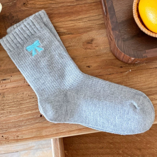 Women's Cute Bowknot Slipper Socks Cozy Cotton Knit Mid-Calf Length Versatile Japanese Style Socks