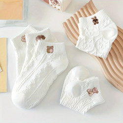 5 أزواج من الجوارب النسائية ذات اللون الواحد جوارب قصيرة بسيطة وعملية للنساء