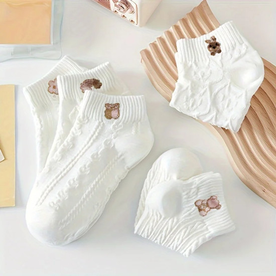 5 أزواج من الجوارب النسائية ذات اللون الواحد جوارب قصيرة بسيطة وعملية للنساء