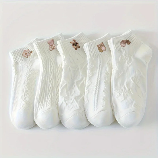 5 أزواج من الجوارب النسائية ذات اللون الواحد جوارب قصيرة بسيطة وعملية للنساء