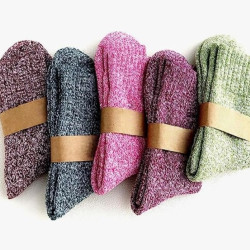 5 أزواج من الجوارب الشتوية الحرارية النسائية جوارب نسائية سميكة محبوكة دافئة ومريحة من الصوف والقطن بتصميم كلاسيكي