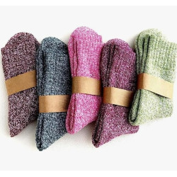 5 أزواج من الجوارب الشتوية الحرارية النسائية جوارب نسائية سميكة محبوكة دافئة ومريحة من الصوف والقطن بتصميم كلاسيكي