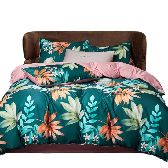 100% Cotton Leaf Printed Sateen 300TC Bedding Set  Duvet Cover Set Oekotex Bedsheet Set