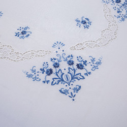 Pure 100% Cotton Bedsheet Set, White Three-Piece Blue Floral Embroidery with Delicate Perforation, Soft Luxury Bed Linen
