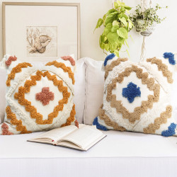 Home Decorative Boho Geometric Tufted Embroidery Cotton Tassels Throw Pillow Case Cushion Covers for Sofa