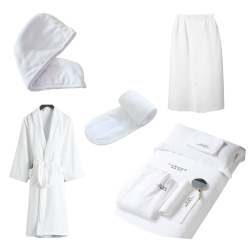 طقم حمام فندقي فاخر من القطن الأبيض المنسوج بلون موحد يتضمن رداء حمام تنورة حمام منشفة سريعة الجفاف ماصة للماء مناسبة للاستخدام المنزلي أو في المنتجعات الصحية