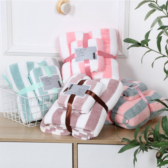 طقم مناشف حمام عالي الجودة هدية مثالية مناشف حمام سميكة وناعمة من الصوف المرجاني