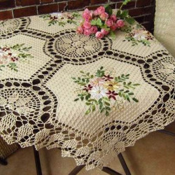 100%cotton Crochetlace Tablecloth with Hand Ribbon Embroidery