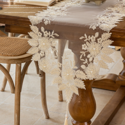 Summer Anne's  Dining Table Decoration Minimalist White Embroidery Mesh Long Strip Cloth Lace Table Runner