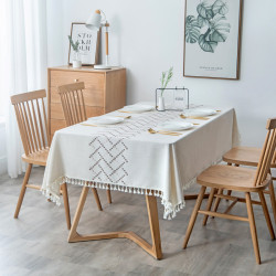 Embroidered Checkered Flower Tassel Tablecloth, Rectangular Coffee Table, Tablecloth and Table Cloth Manufacturer, Embroidery