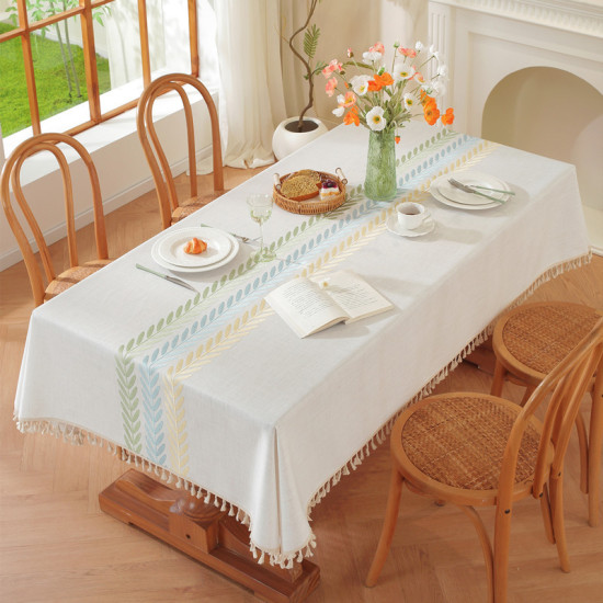 Embroidered Checkered Flower Tassel Tablecloth, Rectangular Coffee Table, Tablecloth and Table Cloth Manufacturer, Embroidery