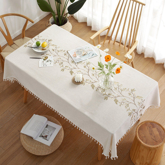 Bingfeng Multisize Thick Square Table Cover Dustproof Tablecloth With Tassel Flax Polyester Table Cloth
